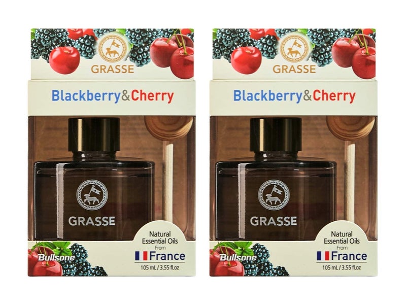 Bullsone Grasse Diffuser, Natural Car Air Fresheners, Luxury Car Perfume - Black Berry & Cherry Scent (2 Pack)
